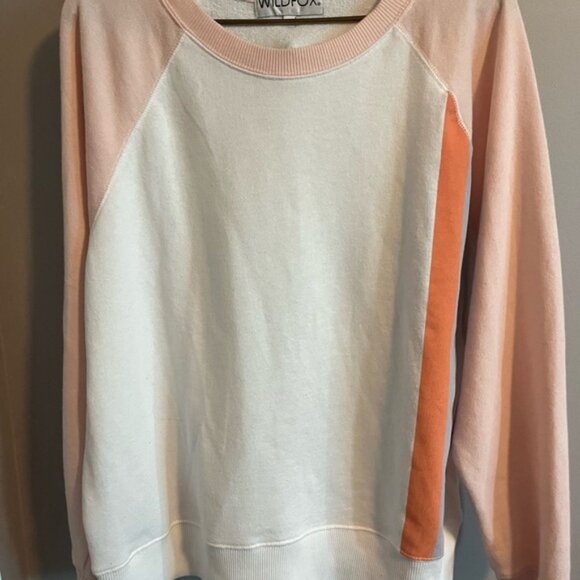 Wildfox Raglan White Pink Sleeves Sweatshirt Jumper Colorful Stripes Medium - Picture 8 of 8